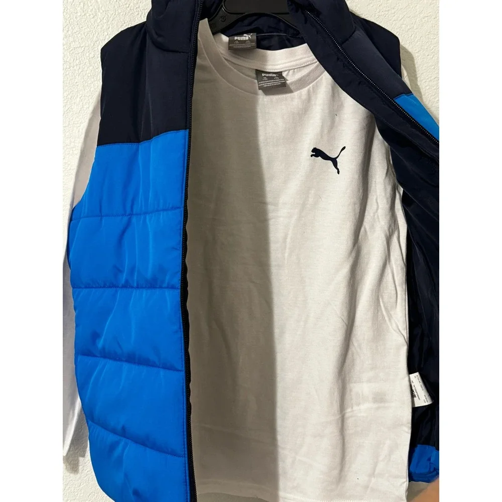 Puma Boy's Long Sleeve T-Shirt & Vest Set Size S (7/8) Blue & White - Picture 5 of 6